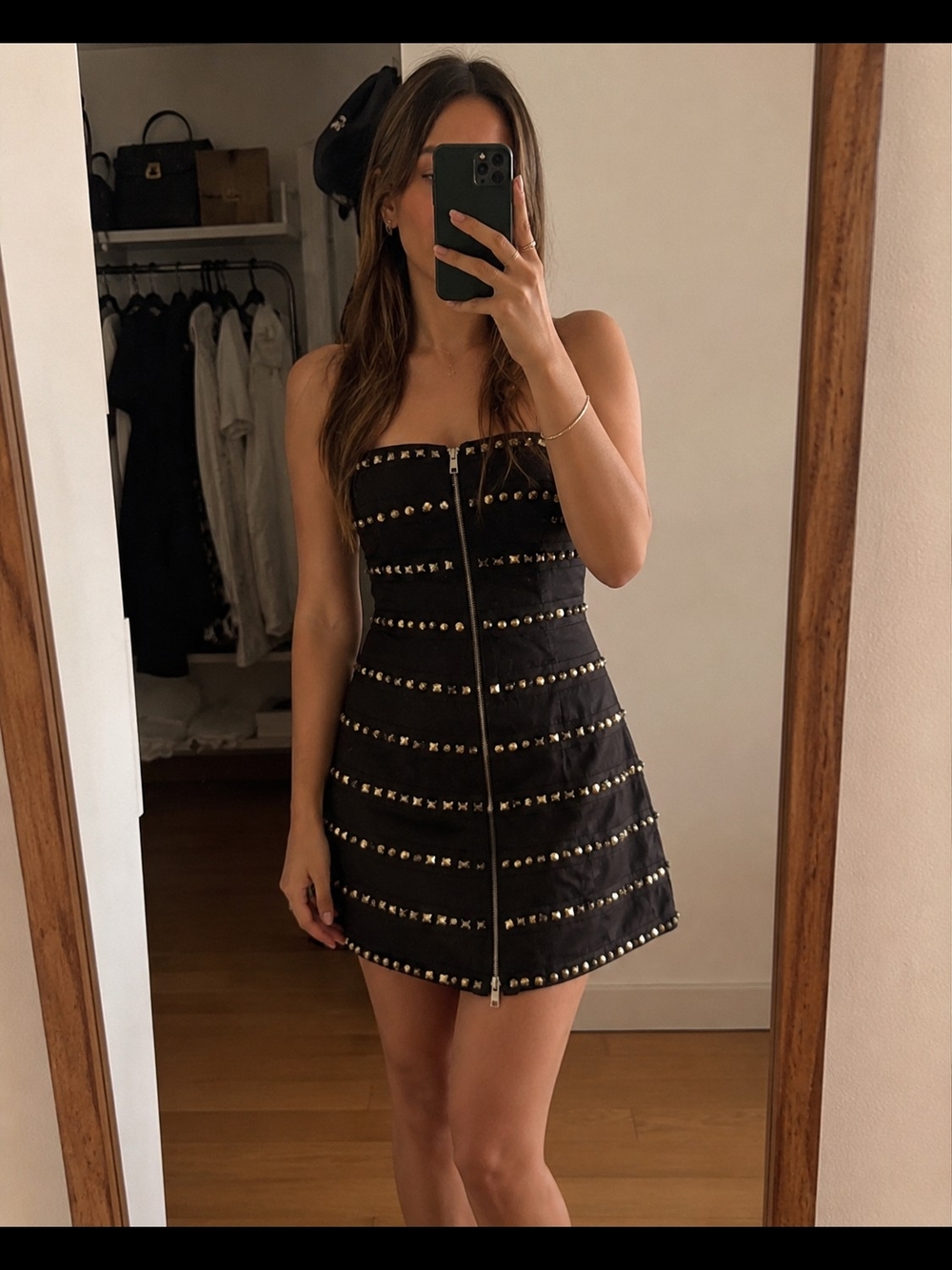 Black Strapless Stud-Embellished Mini Dress